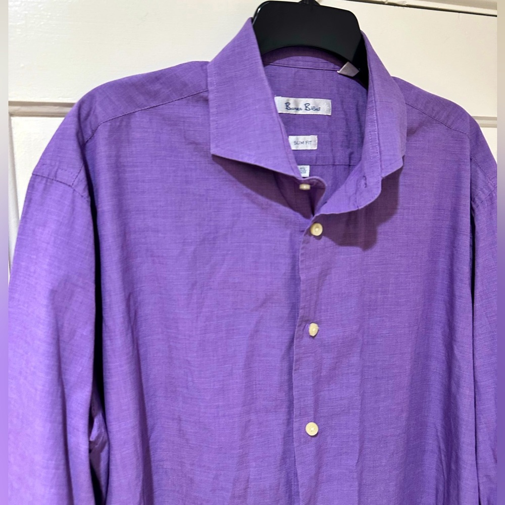 Burma Billas Men’s button down collar purple slim fit dress shirt